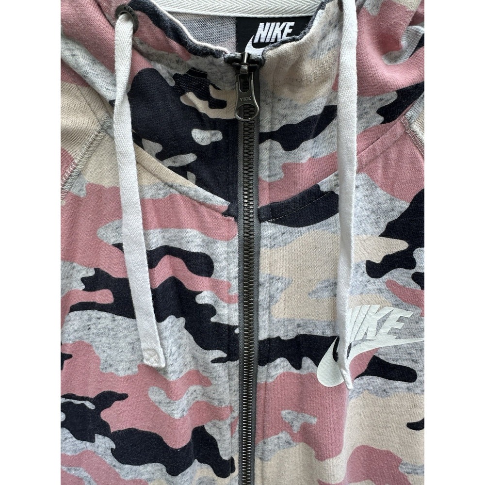 Nike Womens Pink Camo Full Zip Hoodie Camouflage Lightweight Sweatshirt Medium - Picture 3 of 5
